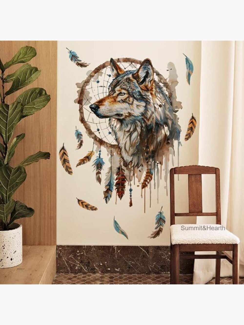 Wolf Dream Catcher Wall Decals Peel and Stick Vinyl Wall Art Decor
